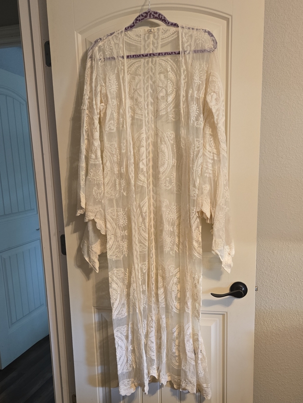 POL Ivory Lace Sheer Kimono Duster